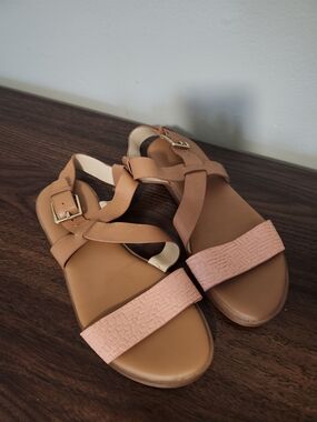 Cole Haan Women's Tan & Pink Strappy Buckle Sandals